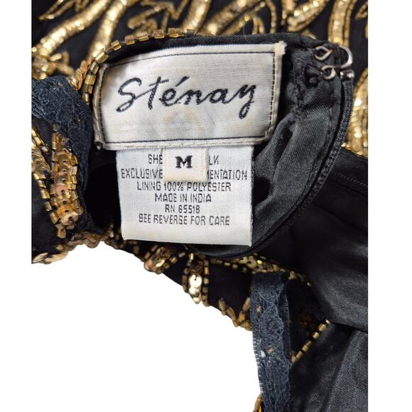 Stenay Black Gold Purple Silk Beads Sequins Vintage Top Shirt M - Picture 4 of 4